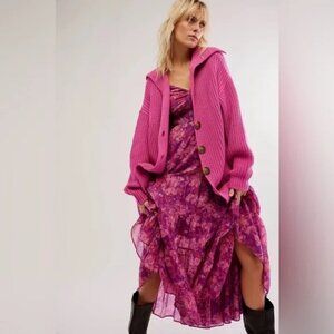 SOLD 036 Free People Swim Too Deep Cardi Oversized Sweater /Fuchsia NWOT